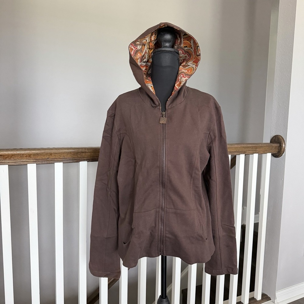 Nilla Shields Y2K Paisley Jacket Hoodie Full Zip Brown XL Boho Grunge 90s Forest